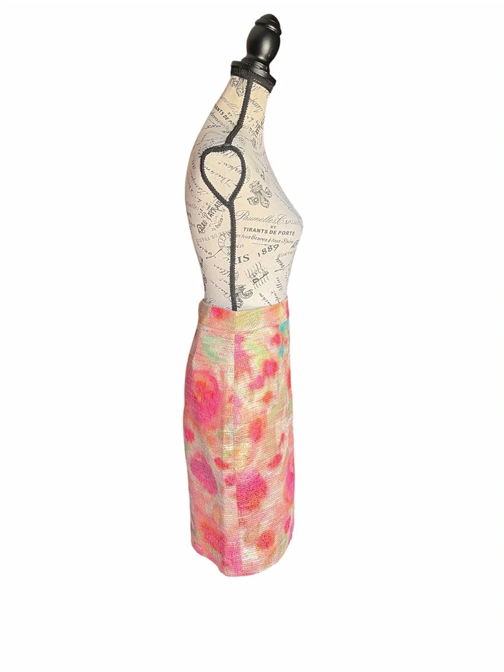Kate Spade Floral Pencil Skirt Size 2 Metallic Tweed Watercolor Pink Gold NWOT